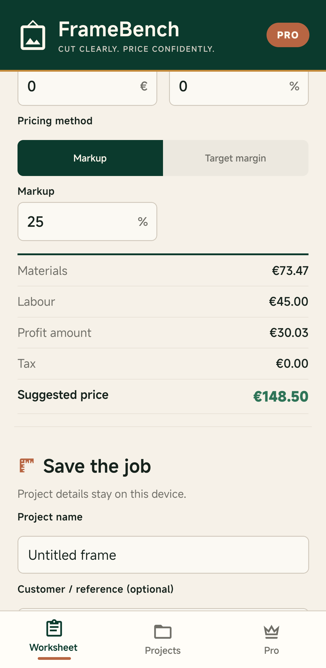 FrameBench Pro profit guard price draft