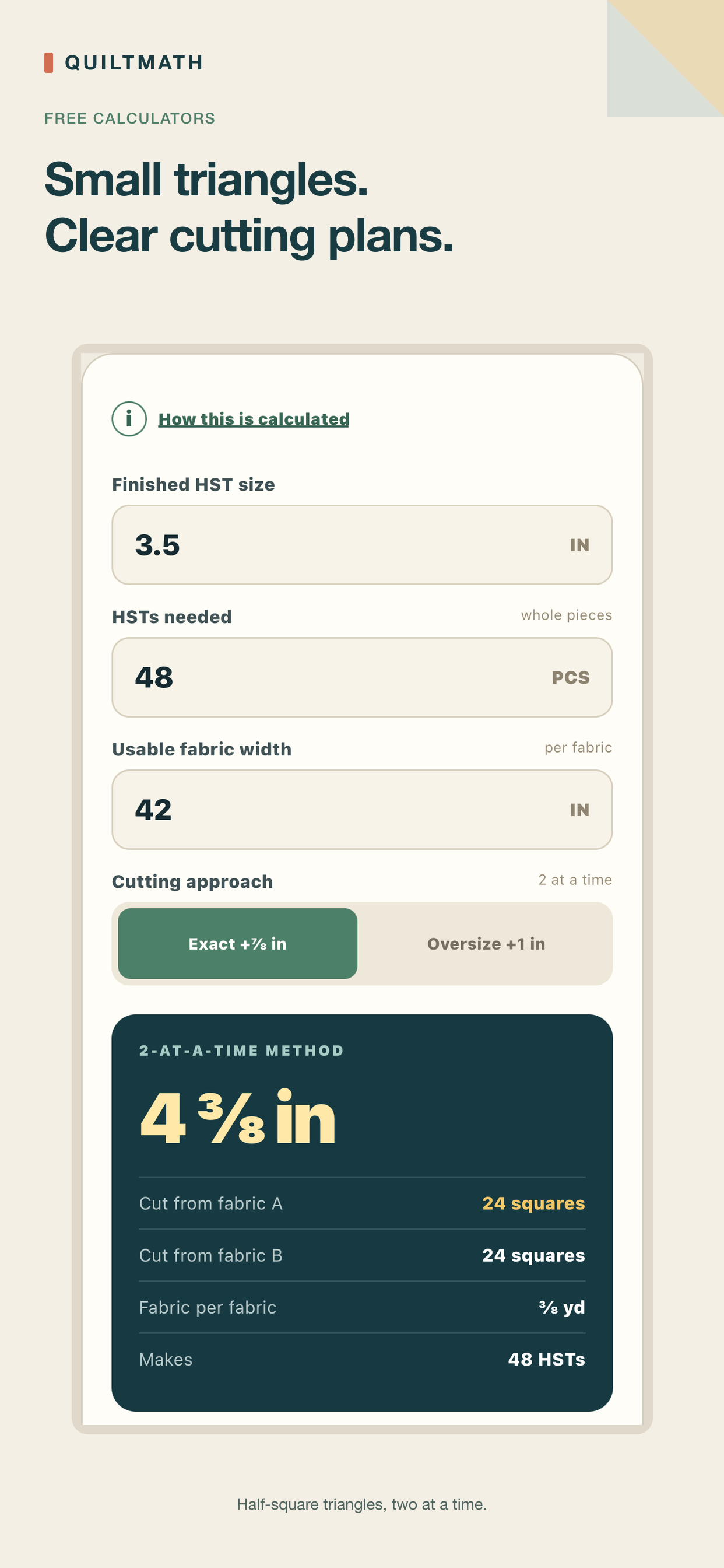 QuiltMath HST calculator